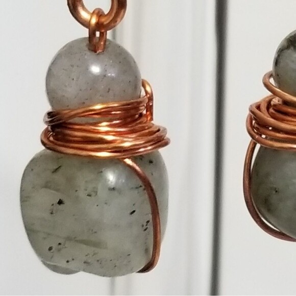 Petite Labradorite Copper Wire Wrapped Earrings - Picture 4 of 7